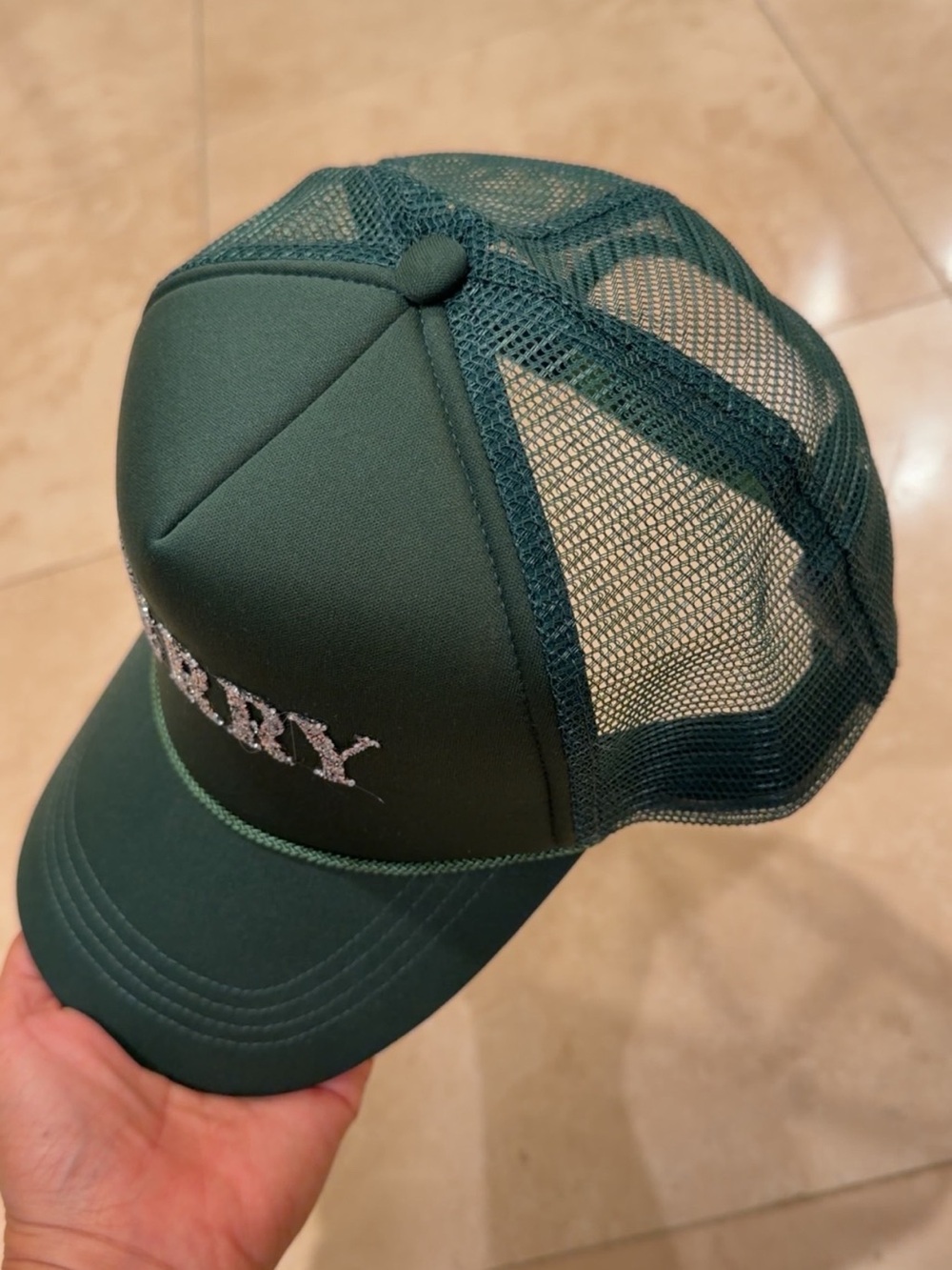 David & Young MERRY Rhinestone Trucker Hat Green Snapback NWOT - Picture 3 of 5